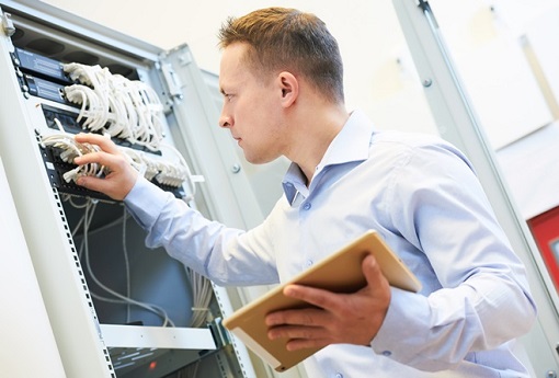 business-computer-support Networking service. network engineer administrator checking server hardware equipment of data center